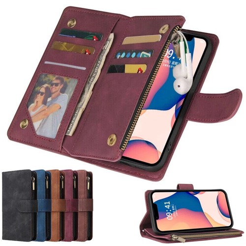 Zip wallet case leather flip - wallet,